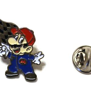 1990s Super MARIO BROS Lapel Pin (Racing Flag) - Nintendo / Bimbo - 2.5 x 2 cm. (1&quot; x 0.8&quot;)