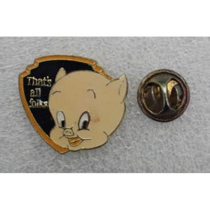 Pin de solapa de la década de 1990, PORKY PIG That's All Folks, 2,25 cm (0,9 in), Looney Tunes, Merrie Melodies, Warner Bros HTF