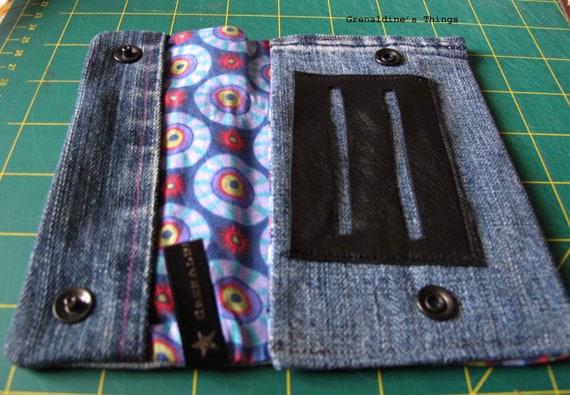 Tobacco joke in recycled jeans unique piece handmade Bags & Purses Wallets & Money Clips Chequebook Covers 