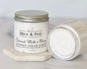 Exfoliante de azúcar con leche de avena y miel, exfoliante corporal batido, exfoliante de azúcar con leche de cabra, regalo de cumpleaños para mamá, regalo de agradecimiento para mujeres, regalo de maestro