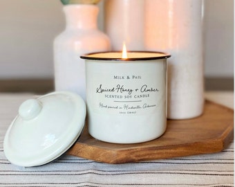 Spiced Honey & Amber Hand Poured Soy Wax Candle, Handmade, Farmhouse Decor, Home Fragrances, Housewarming Gift First Home, Self Care for Her