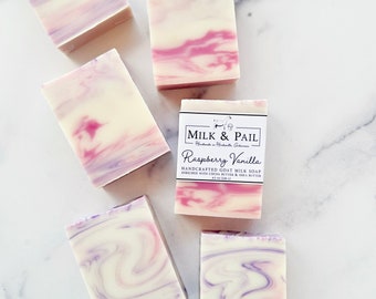 Raspberry Vanilla Goat Milk Soap, Handmade, Cold Process Bar Soap, Artisan Soap, Self Care Gift for Women, Best Friend Birthday Gift for Her