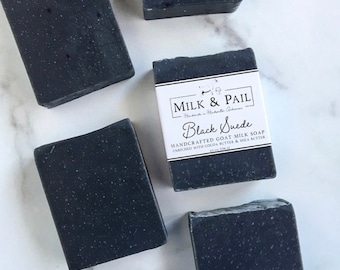 Black Suede Goat Milk Soap, Artisan, Handmade Cold Process Soap, Activated Charcoal Soap, Skincare for Men, Birthday Gift for Boyfriend