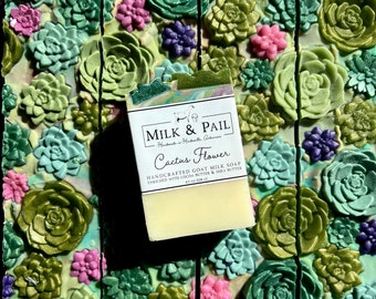 Cactus Flower Goat Milk Soap, Artisan, Handmade Cold Process Soap, Succulent, Self Care Gift for Women, Best Friend Birthday Gift For Her