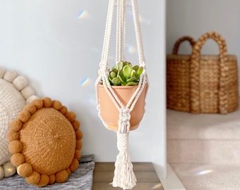Suspensions Macramé Pour Plantes DXRPO - Lot De 5 Supports Longueurs Variables (86cm à 136cm) - Coton Beige Déco Bohème