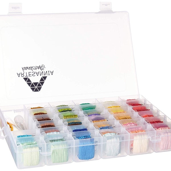 Embroidery Thread for Cross Stitch 235 pcs, Embroidery Floss String Kit, 100 Skeins, DMC Numbers, Bobbins & organizer storage box Artesannia