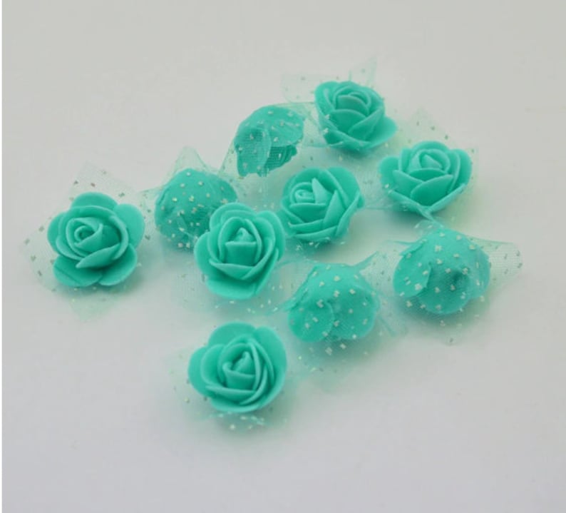 Tulle Decor Teddy Bear of Roses Rose for Scrapbooking 50 pcslot Foam Roses Craft Flores Mini Decorative Roses with Lace