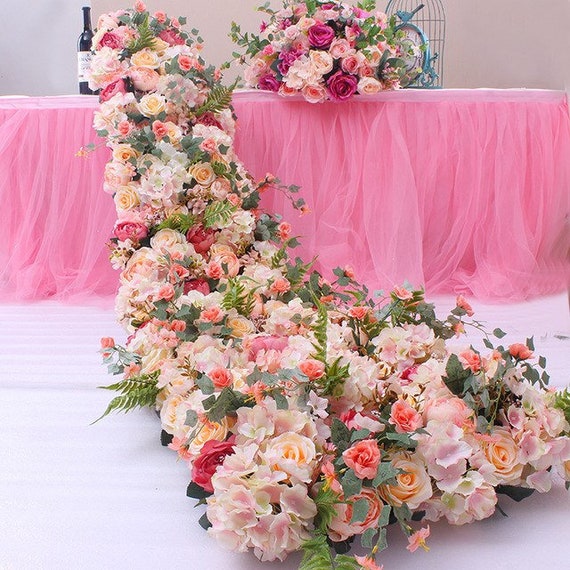 Diy Wedding Table Runner Floral Silk Road Lead Row Imitation Etsy