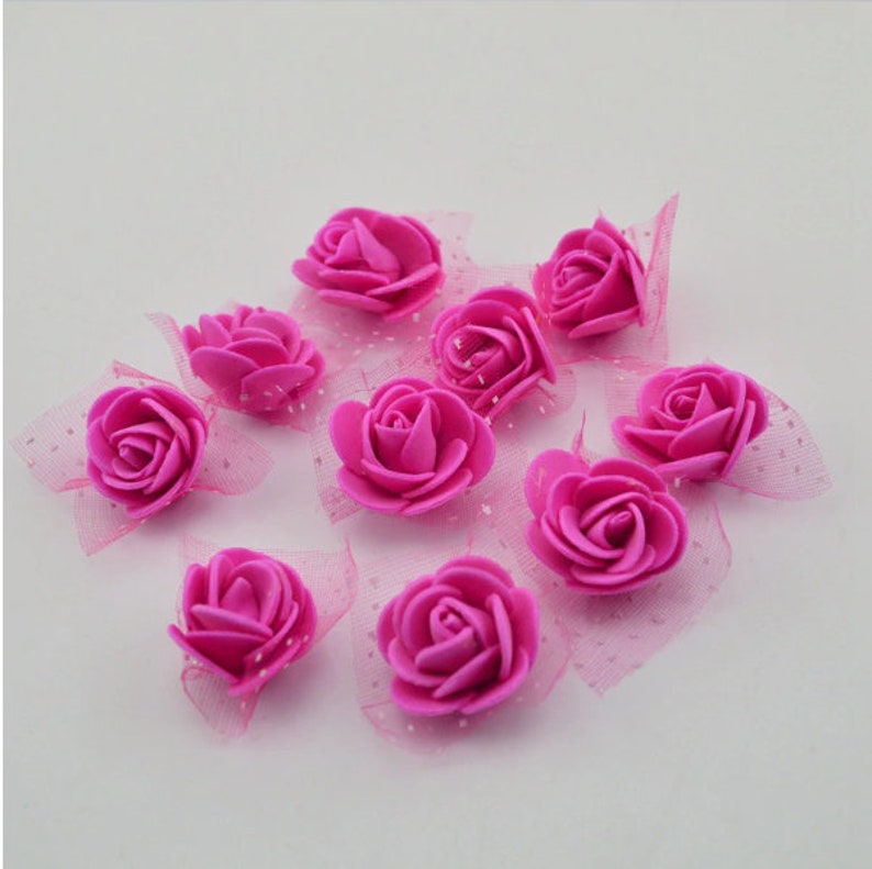 Tulle Decor Teddy Bear of Roses Rose for Scrapbooking 50 pcslot Foam Roses Craft Flores Mini Decorative Roses with Lace