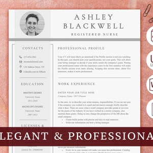 Nurse Resume Template Word or Apple Pages / RN Resume / Size A4 and US Letter / Medical CV Template with Photo, Picture / Nurse Practitioner image 1
