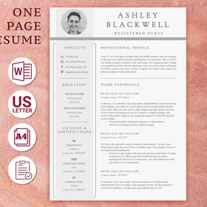 Nurse Resume Template Word or Apple Pages / RN Resume / Size A4 and US Letter / Medical CV Template with Photo, Picture / Nurse Practitioner image 4