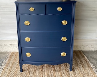 SOLD!! Vintage Dixie Furniture Navy Blue Chest of Drawers