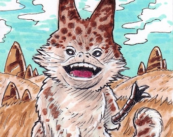 Tarjeta de dibujo del gato de Loth de Star Wars, obra de arte original dibujada a mano