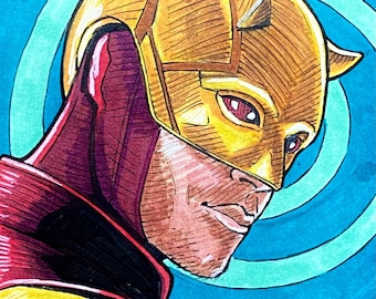 Nueva tarjeta de boceto Daredevil de traje amarillo y rojo del programa MCU She-Hulk Disney +.