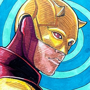 New Yellow and Red suit Daredevil sketchcard from MCU She-Hulk Disney+ show.