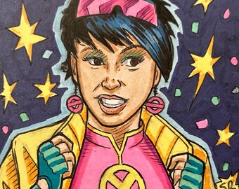 X-Men mutant Jubilee Sketch Card (Hand Drawn) great gift for any X-Men or Marvel fan.