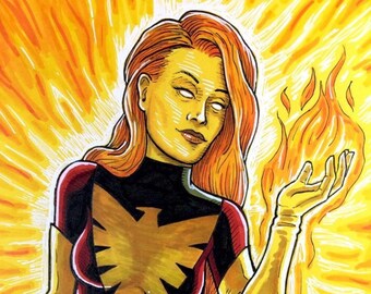 Dark Phoenix Drawing: X-Men Jean Grey Art on Yellow Paper