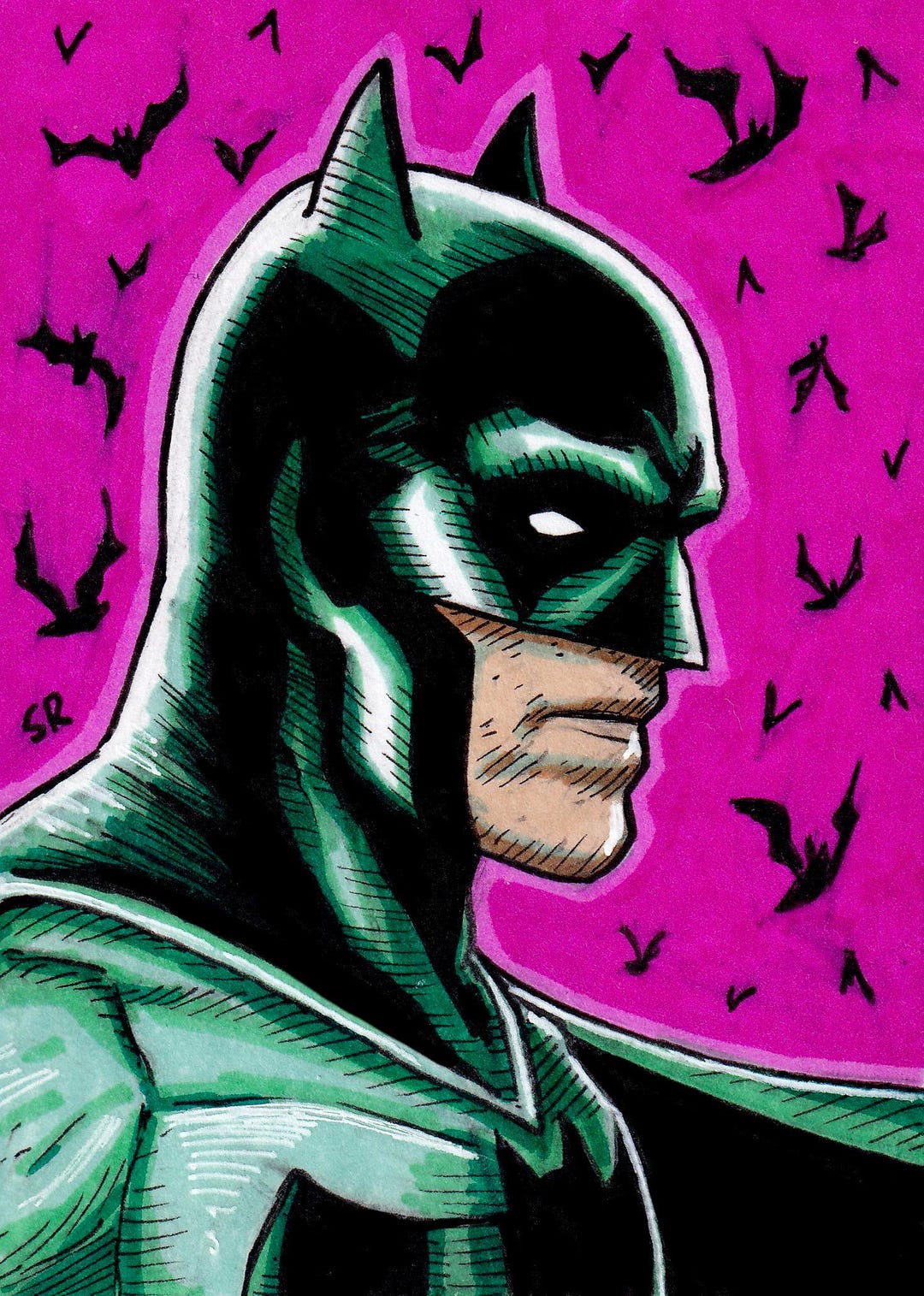 Batman Profile View Sketch Card - Etsy