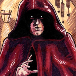 Luke Skywalker Jedi Mind Trick. Pałac Jabba. ręcznie rysowana, jedyna w swoim rodzaju oryginalna karta szkicowa. Świetny prezent dla fana Gwiezdnych Wojen.