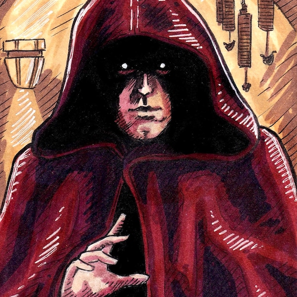 Luke Skywalker Jedi Mind Trick. Jabbas Palace. hand drawn one of a kind original sketch card. Great gift for Star Wars fan.