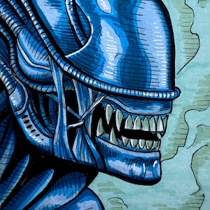 Alien Xenomorph sketch art card from Aliens original hand drawn one of a kind