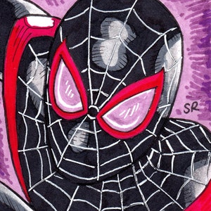 Spider-Man Miles Morales into the spider verse sketch card perfect as a gift