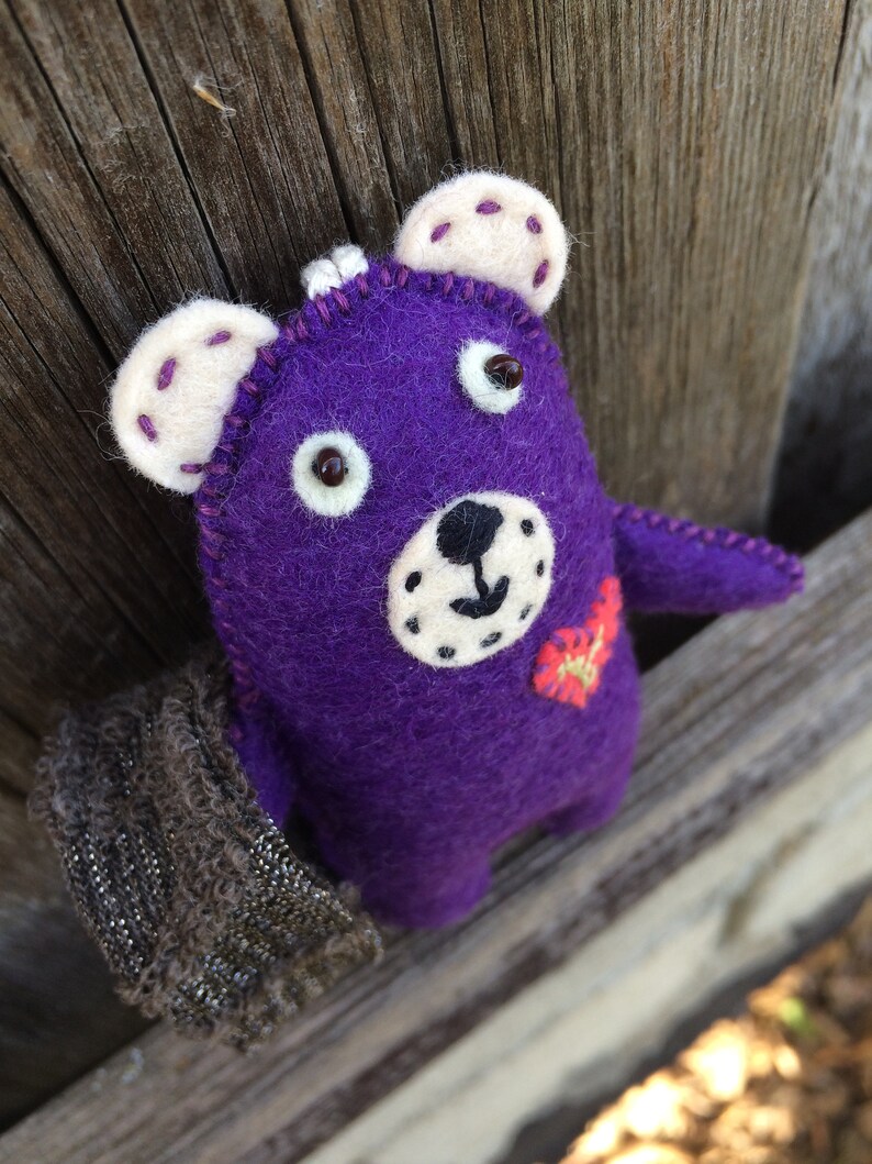 Purple bear with a heart pocket friend hand jessecmault cute  etsy