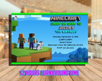 minecraft invitation etsy