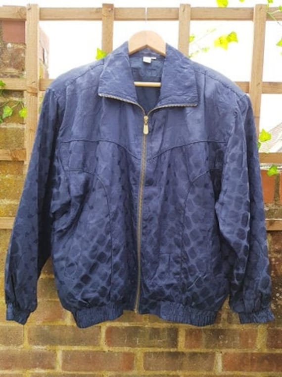Vintage 90's blue silk jacquard unisex bomber jack