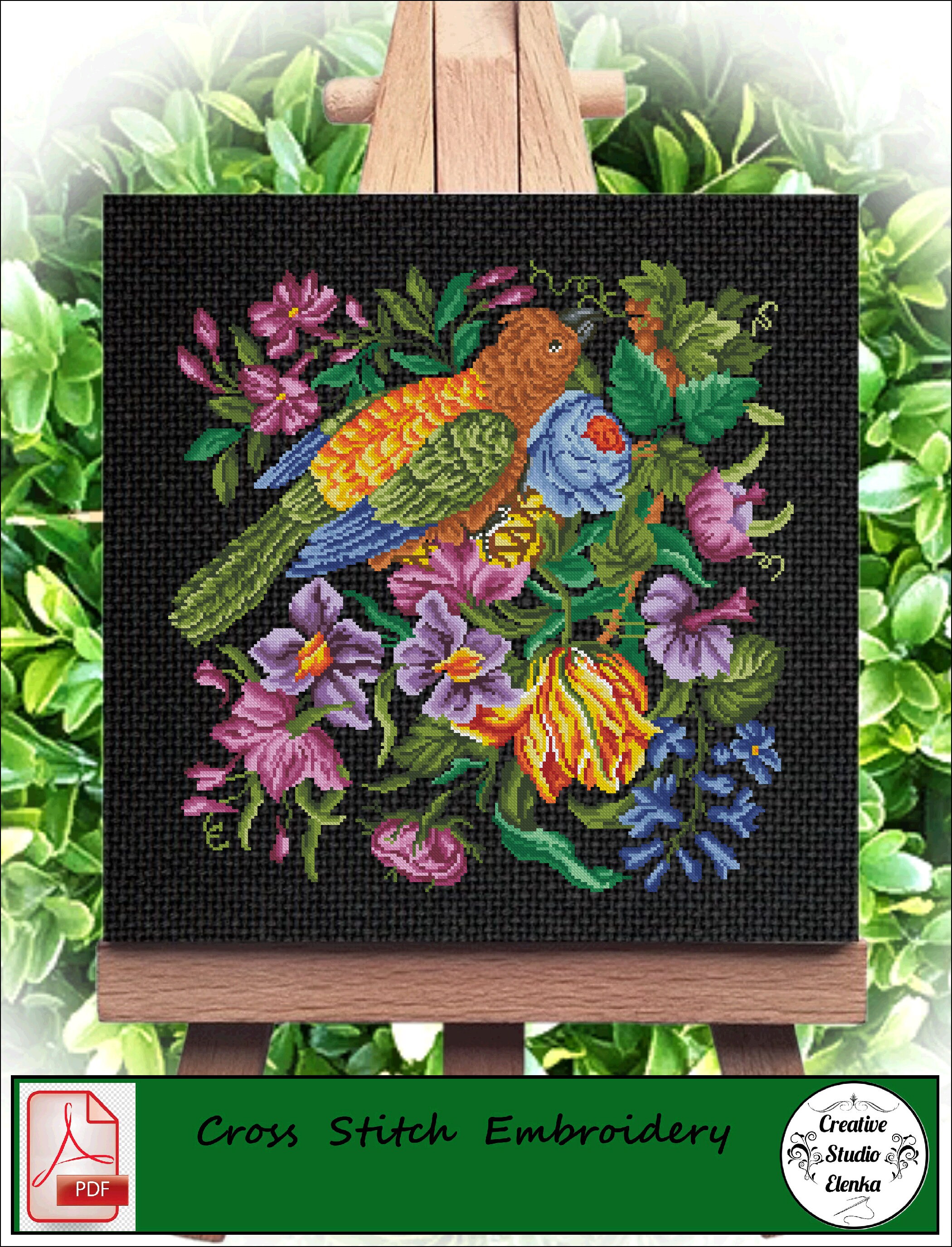 Paradise Bird and Flowers Antique Needlepoint Vintage cross Etsy