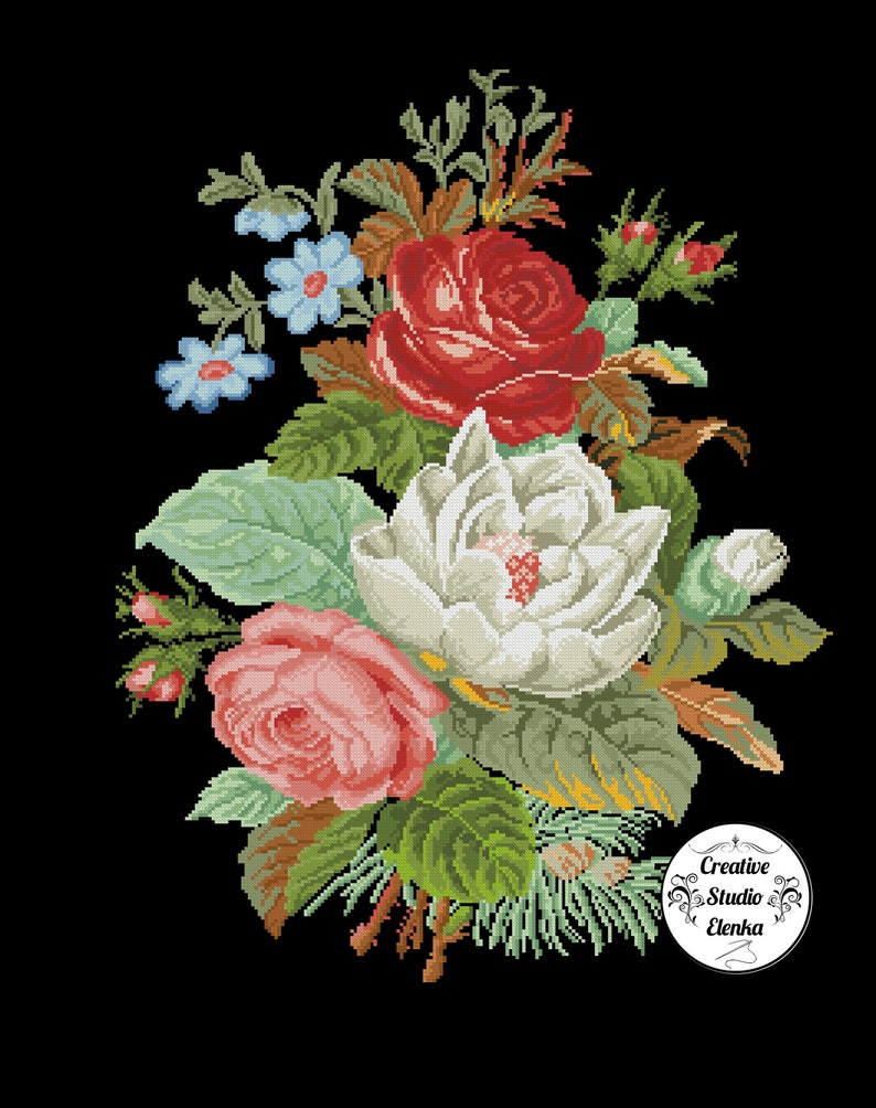 Vintage cross stitch Bouquet of flowers Embroidery cross Etsy