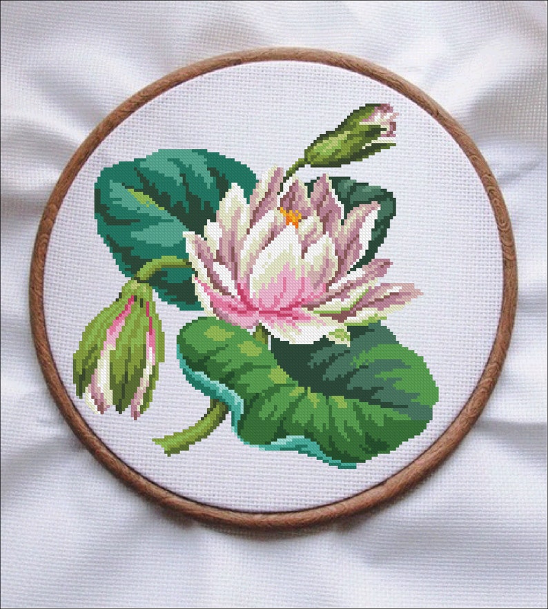 Vintage flower water Lily embroidery. Pattern for cross stitch Etsy