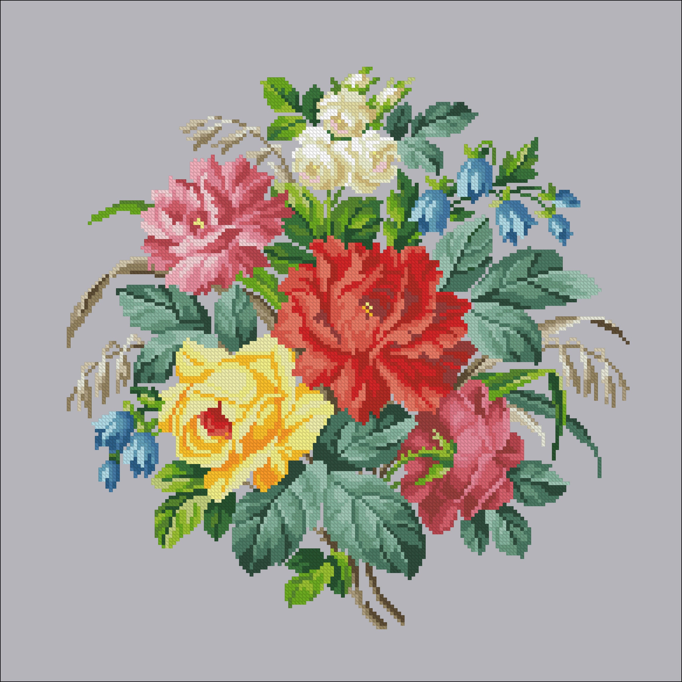 Antique crossstitch Vintage embroidery cross Bouquets 3 Etsy