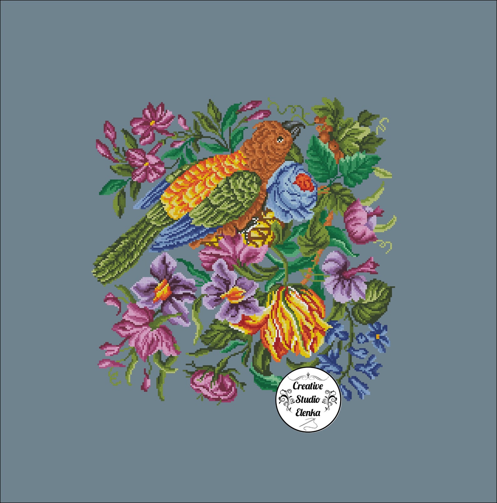 Paradise Bird and Flowers Antique Needlepoint Vintage cross Etsy