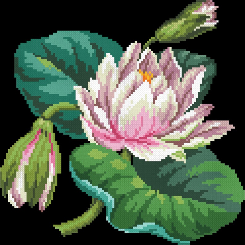 Vintage flower water Lily embroidery. Pattern for cross stitch Etsy
