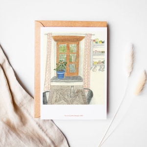 DIN A5 greeting card, garden view, country house card, kitchen illustration