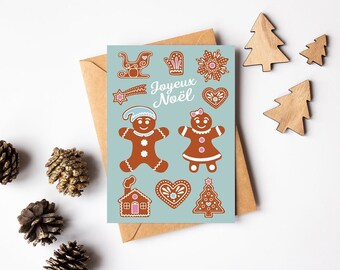 Carte bonhomme en pain d'épices, carte de voeux, fêtes de fin d'année, joyeux Noël, meilleurs voeux