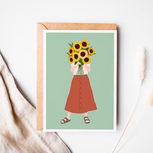 Carte tournesol, carte anniversaire, bienvenue automne, hello septembre, carte de voeux automne