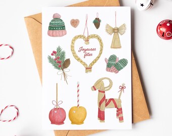 Happy Holidays card, Christmas and winter illustrations, Christmas card, Merry Christmas card, Scandinavian Christmas