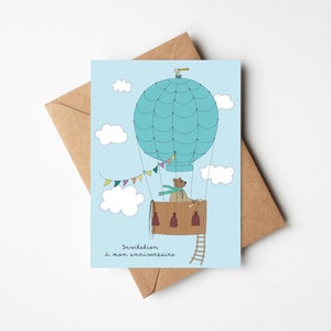 Children's birthday invitation, hot air balloon card, birthday snack invitation, boy's birthday party, birthday invitation card