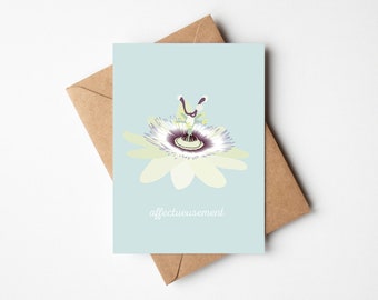 Passionflower card, illustrated card, card for a wedding, birthday, thank you, floral illustration, card to offer