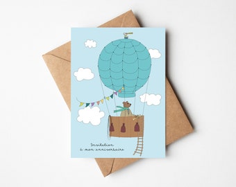 Invito di compleanno per bambini, biglietto di mongolfiera, invito per spuntino di compleanno, festa di compleanno del ragazzo, biglietto di invito di compleanno