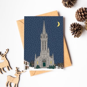 Church card under the snow, Christmas in Brittany, Breton greeting card, Merry Christmas