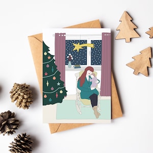 Carte maman et son bébé, heureux évènement, joyeux Noël en famille