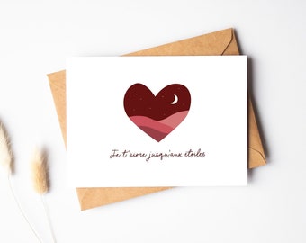 Carte amour "Je t'aime jusqu'aux étoiles", carte Saint Valentin, pour mon amour, carte mariage