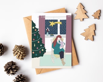 Mom and baby card, happy event, merry Christmas with the family