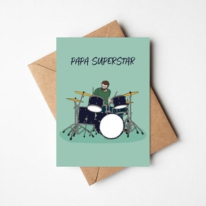 Carte papa superstar, joyeux anniversaire papa, carte fête des pères, papa rockeur