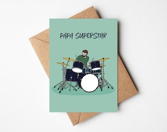 Carte papa superstar, joyeux anniversaire papa, carte fête des pères, papa rockeur
