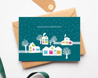 Carte de Noël, douce nuit sainte nuit, carte de Noël, fête de fin d'année, joyeuses fêtes, joyeux Noël