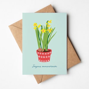Happy birthday card, daffodil illustration, for a spring birthday, for a dear friend